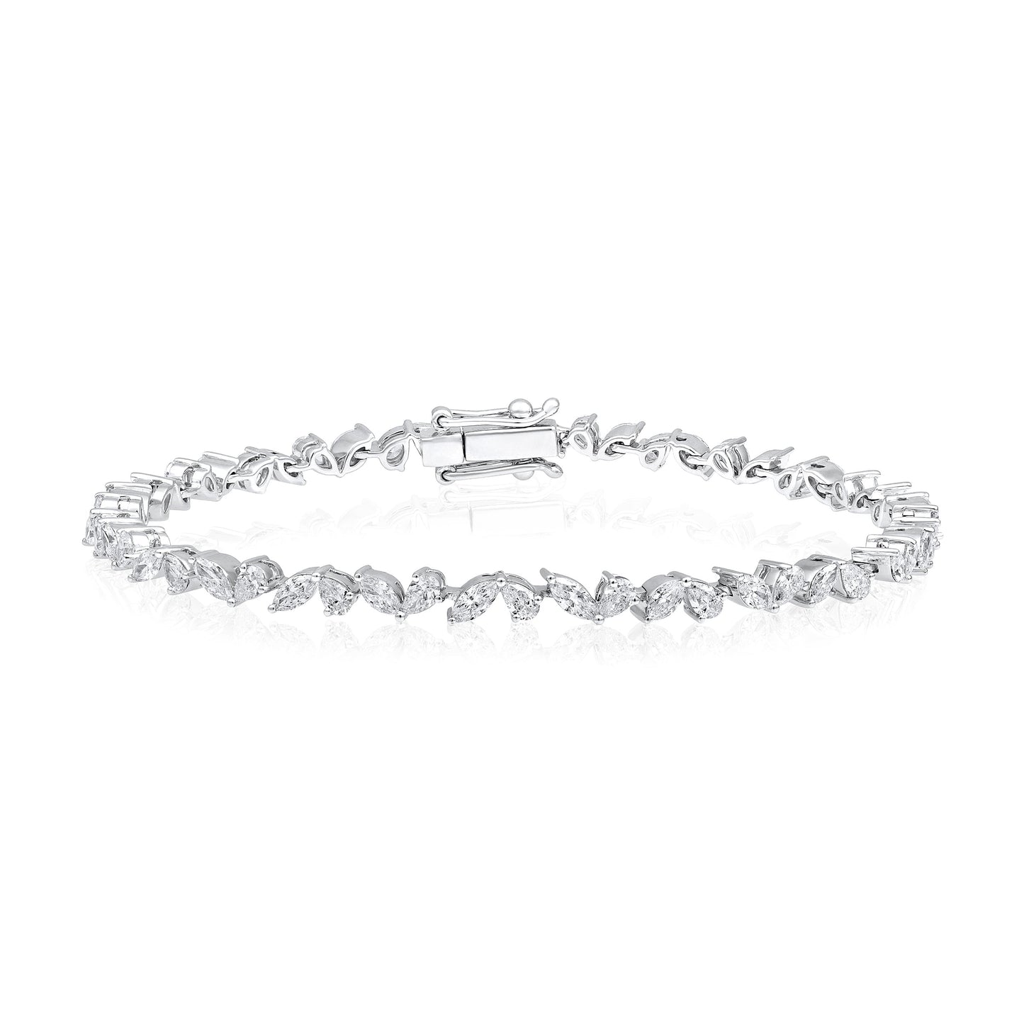 Solid Gold 4ct Natural Diamond Pear Marquise Tennis Bracelet