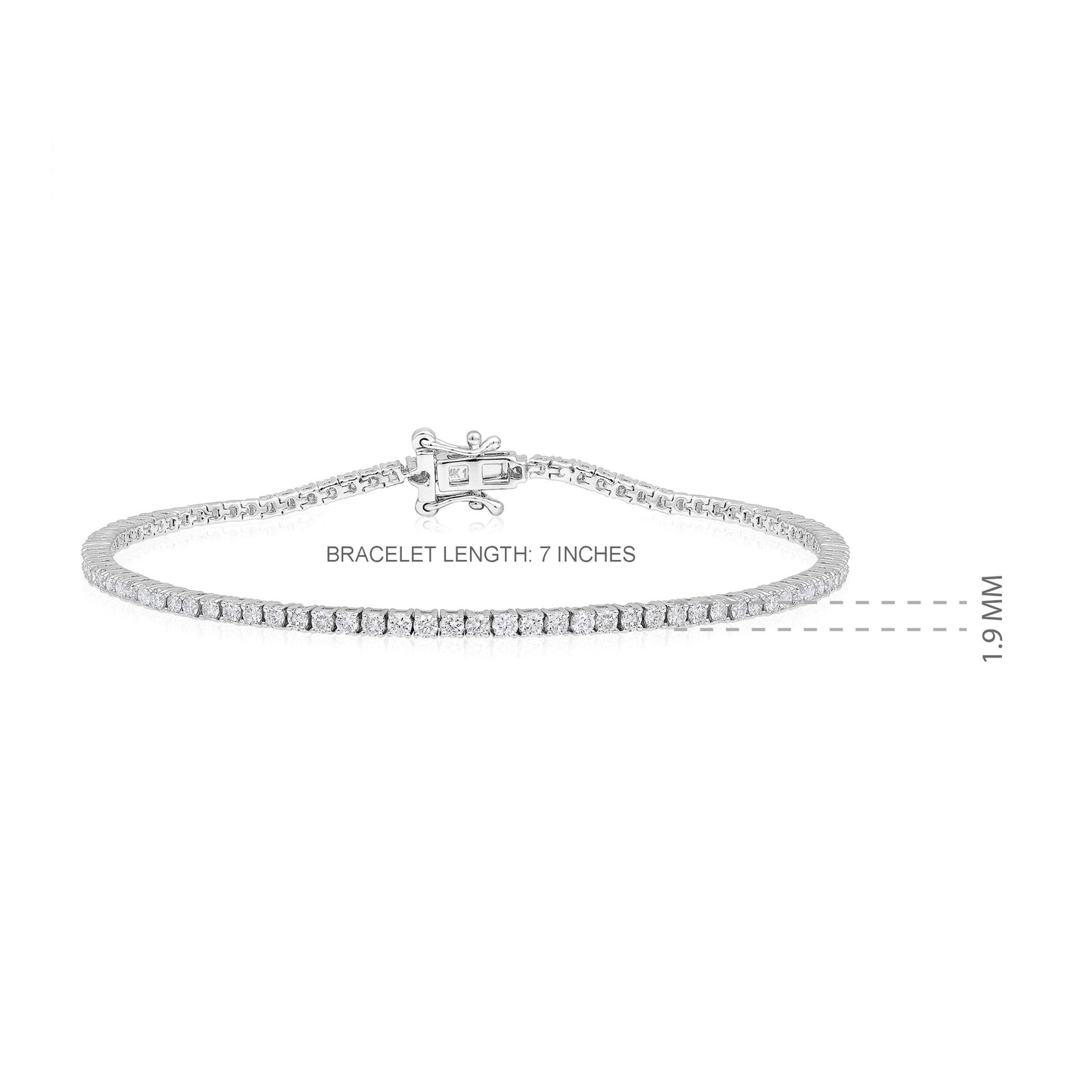 Solid Gold 2ct Natural Diamond 1.9mm 4 Prong Tennis Bracelet