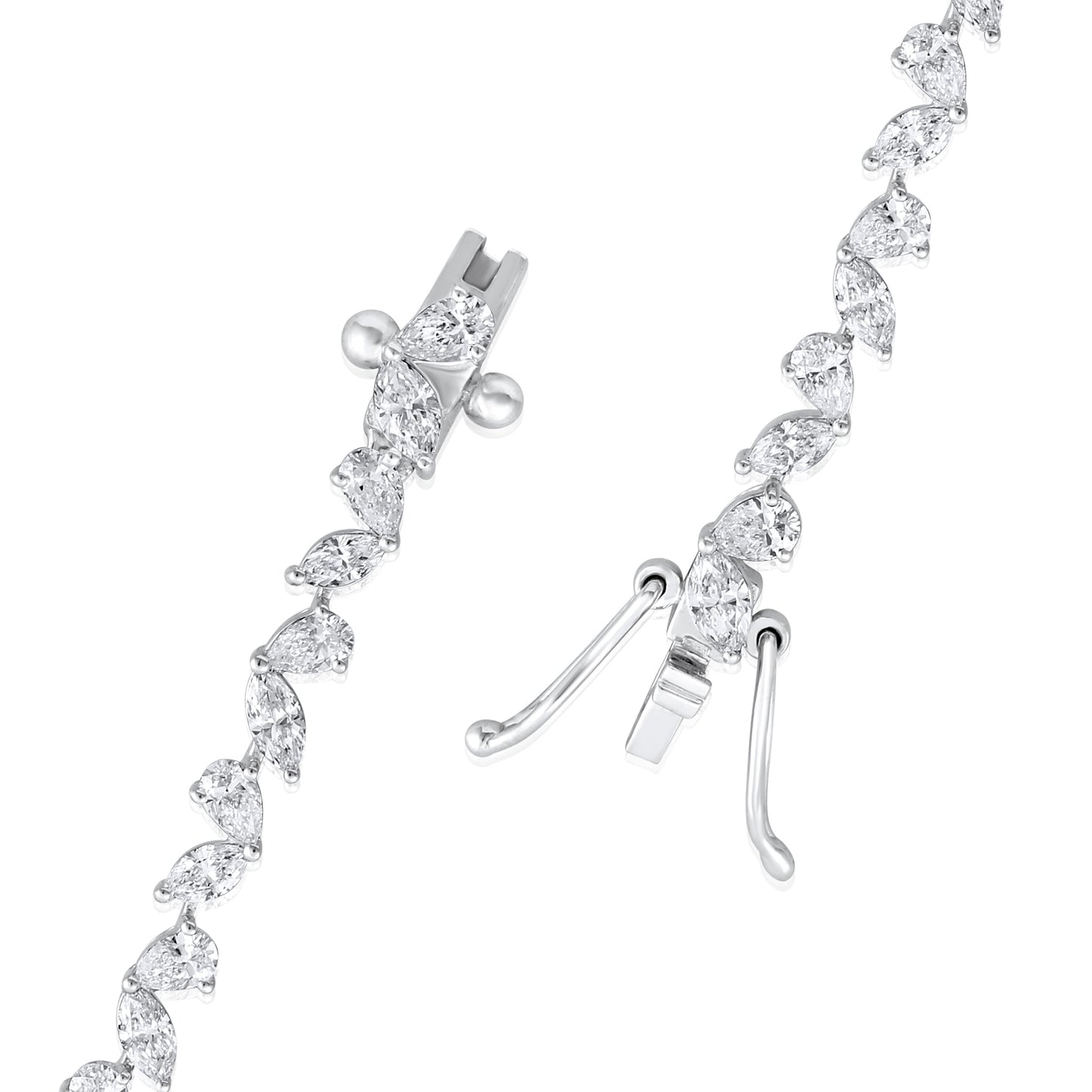 Solid Gold 4ct Natural Diamond Pear Marquise Tennis Bracelet