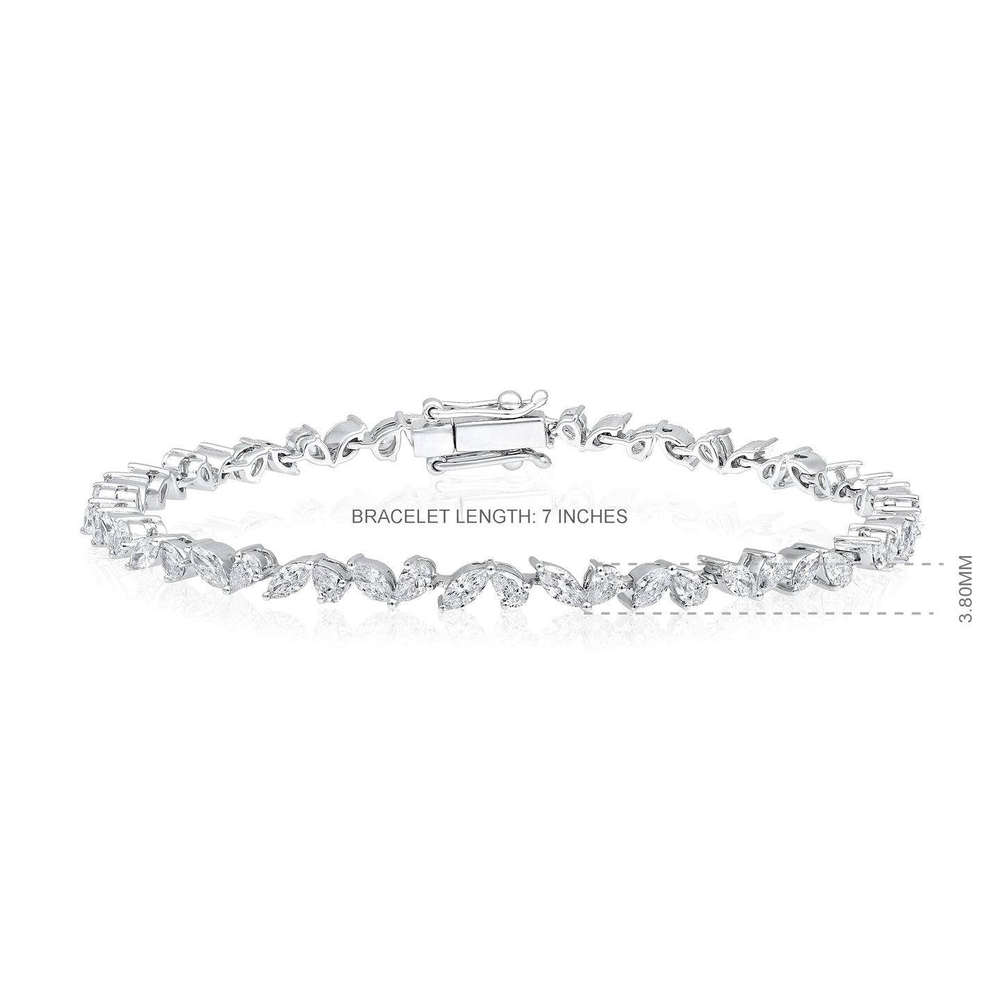 Solid Gold 4ct Natural Diamond Pear Marquise Tennis Bracelet