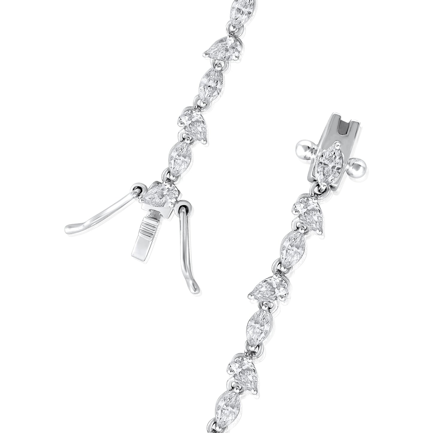 Solid Gold 3.9ct Natural Diamond Pear Marquise Tennis Bracelet