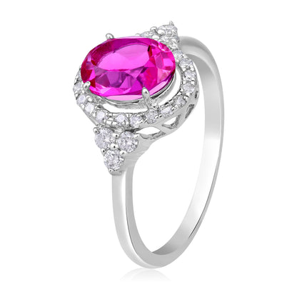 Solid Gold 1.9ct Natural Diamond w/ Ruby Oval Solitaire Ring