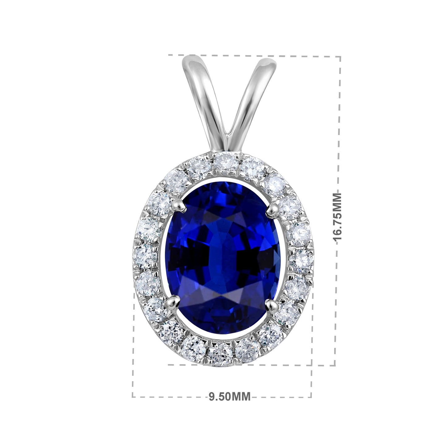 Solid Gold 1.2ct Natural Diamond w/ Sapphire Oval Pendant Only