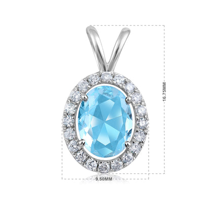 Solid Gold 1.1ct Natural Diamond w/ Aquamarine Oval Pendant