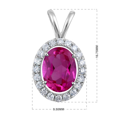 Solid Gold 1.9ct Natural Diamond w/ Red Ruby Oval Pendant Only