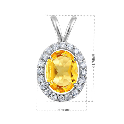 Solid Gold 1.3ct Natural Diamond w/ Citrine Oval Pendant