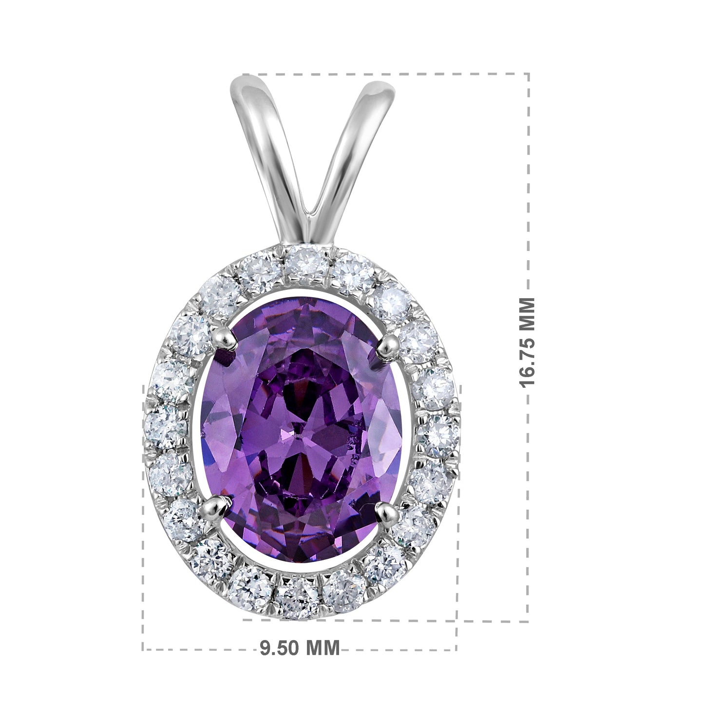 Solid Gold 2.1ct Natural Diamond w/ Amethyst Oval Pendant