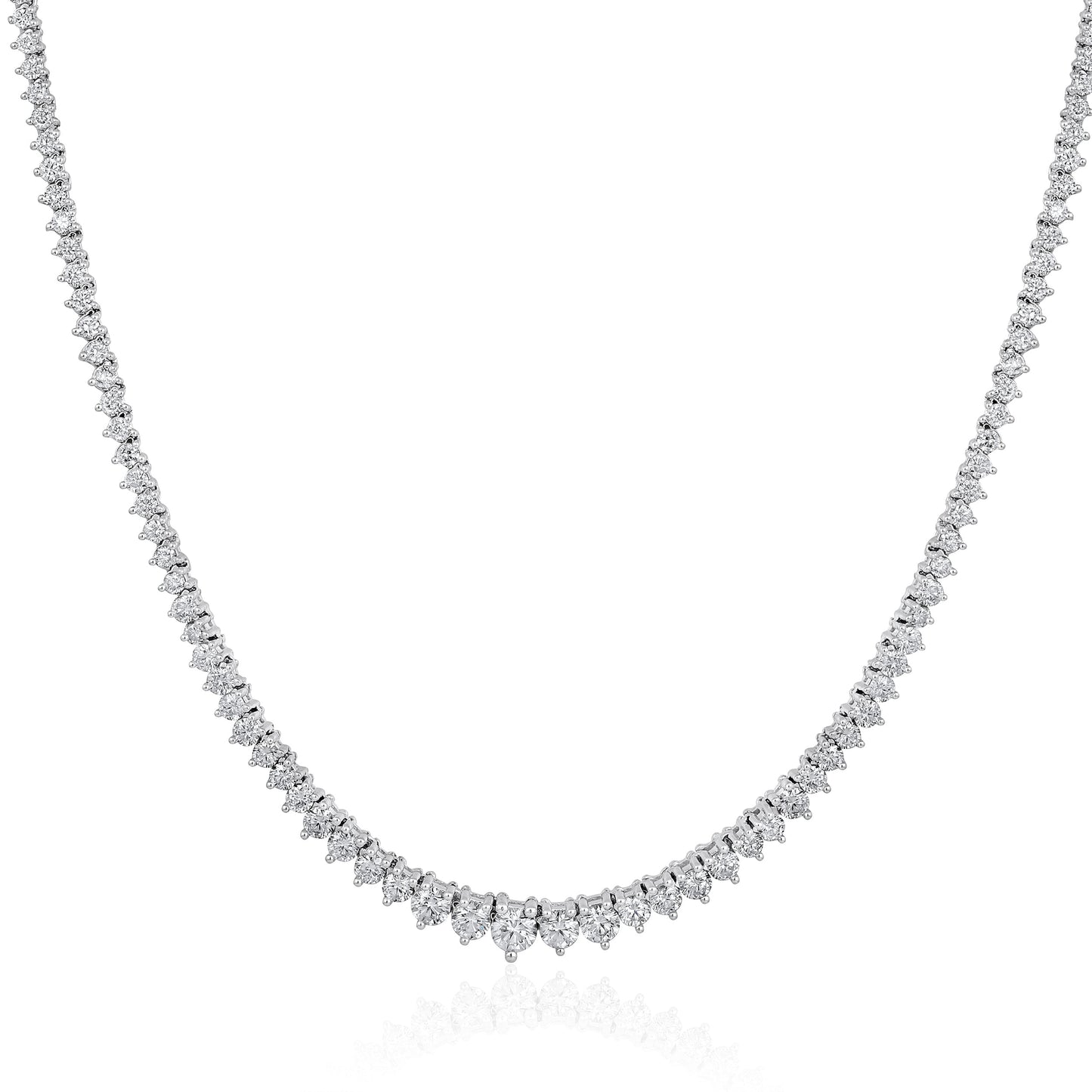 Solid Gold 4.2ct Natural Diamond Graduated 3 Prong Tennis Necklace
