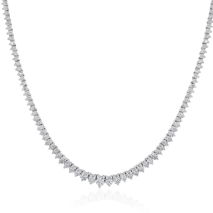 Solid Gold 4.2ct Natural Diamond Graduated 3 Prong Tennis Necklace