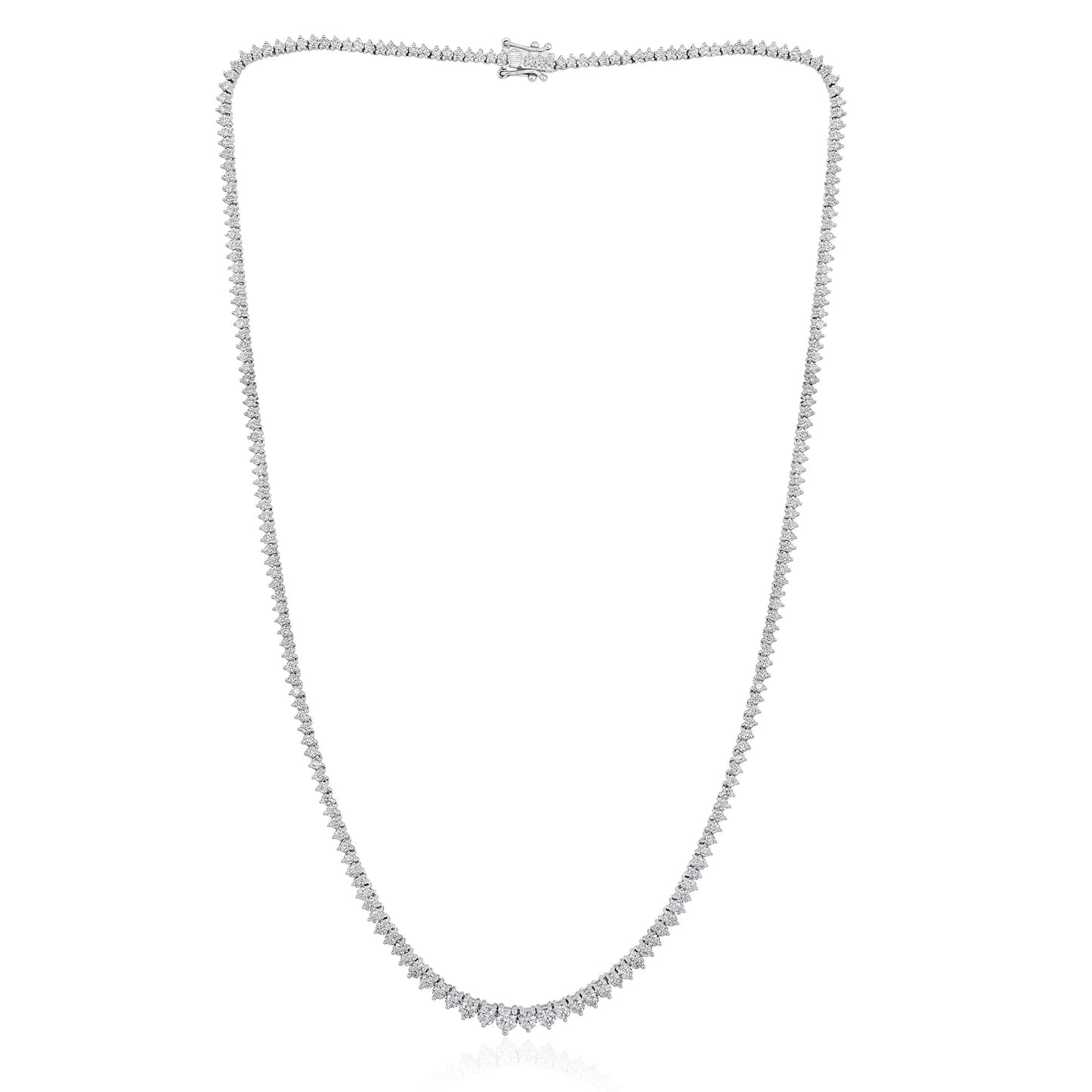 Solid Gold 4.2ct Natural Diamond Graduated 3 Prong Tennis Necklace