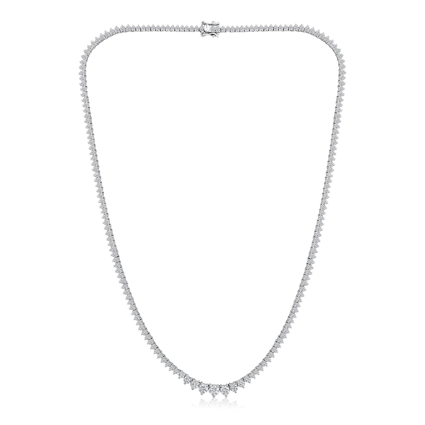 Solid Gold 6ct Natural Diamond Graduated 3 Prong Tennis Necklace
