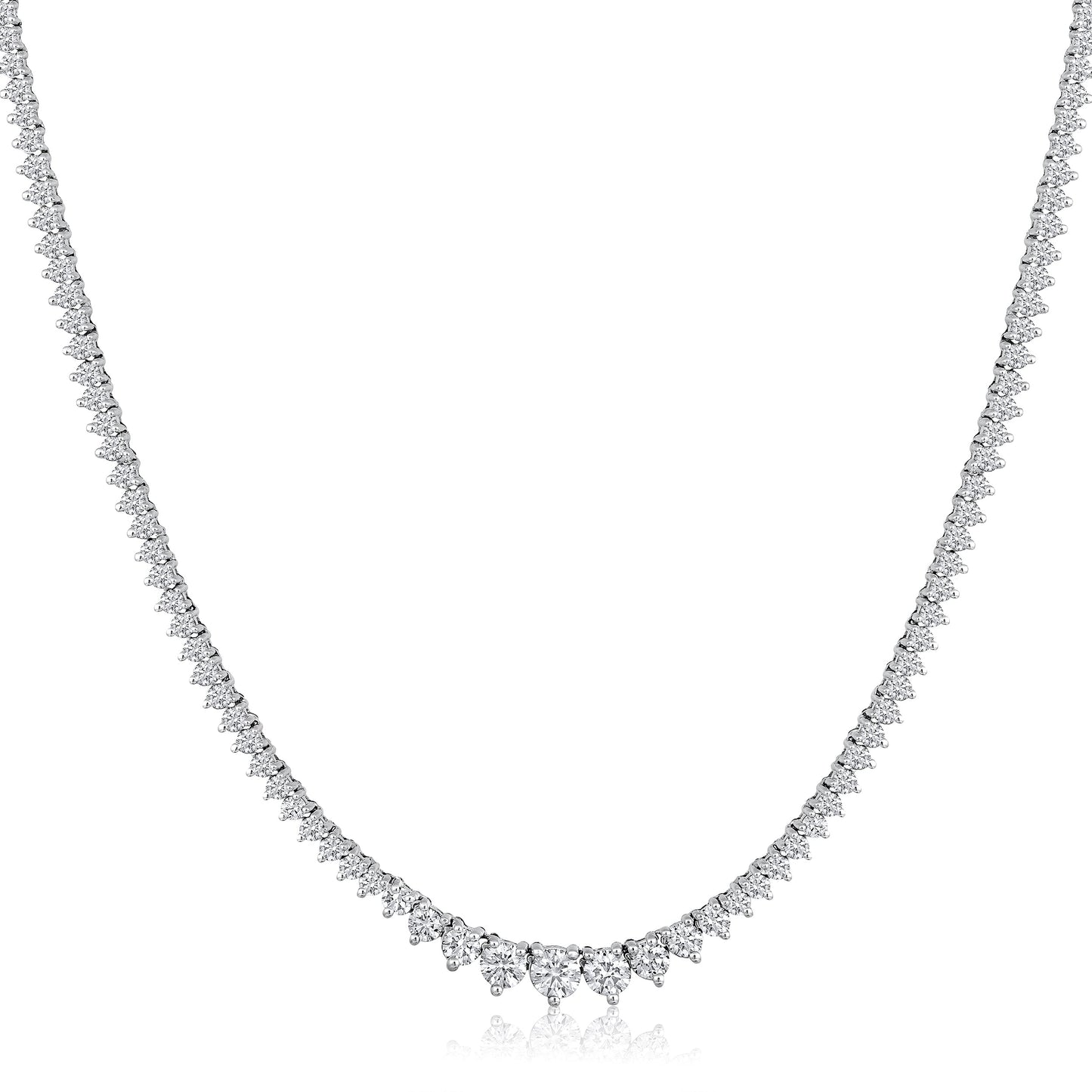 Solid Gold 6ct Natural Diamond Graduated 3 Prong Tennis Necklace
