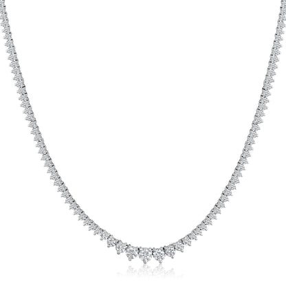 Solid Gold 6ct Natural Diamond Graduated 3 Prong Tennis Necklace