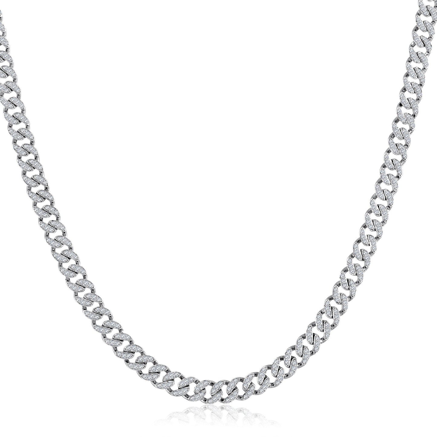 Solid Gold 3ct Natural Diamond 5.3mm Cuban Chain Link Necklace