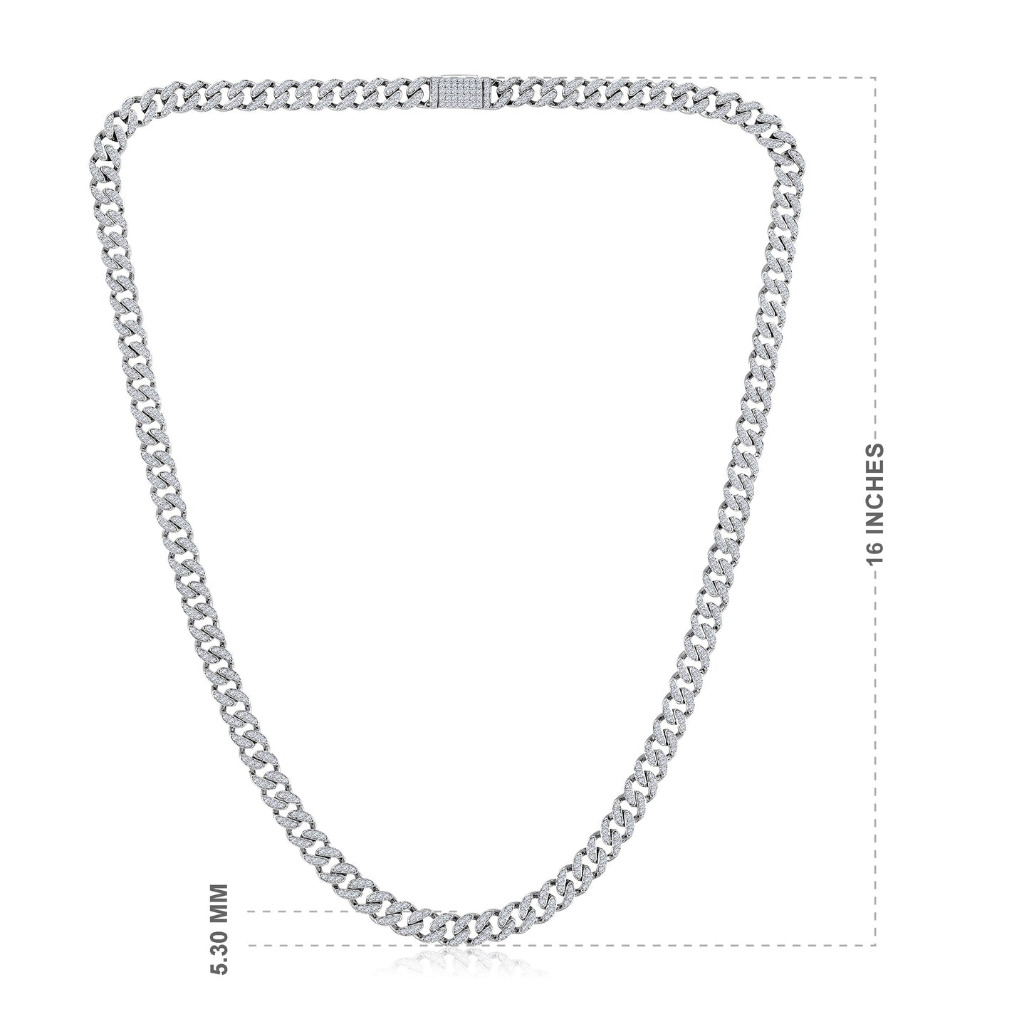 Solid Gold 3ct Natural Diamond 5.3mm Cuban Chain Link Necklace