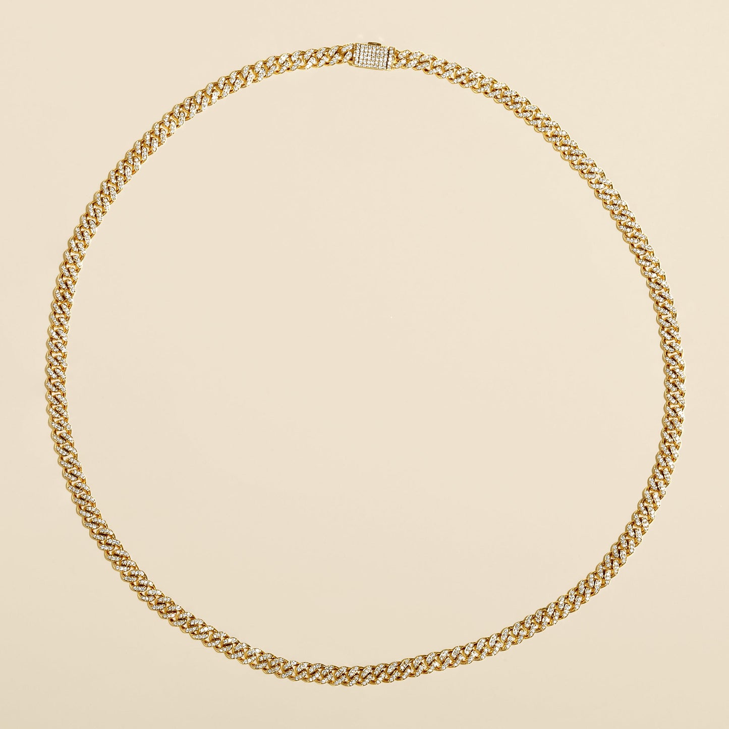 Solid Gold 1.8ct Natural Diamond 4.2mm Cuban Chain Link Necklace