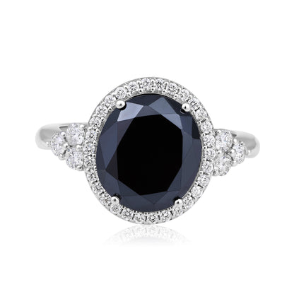 Solid Gold 5.43ct Natural Diamond w/ Black Diamond Round Ring