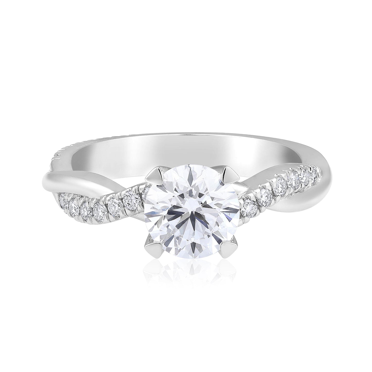 Solid Gold 2ct Natural Diamond Round Solitaire Twist Ring