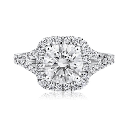 Solid Gold 2.7ct Natural Diamond Round Solitaire Halo Ring