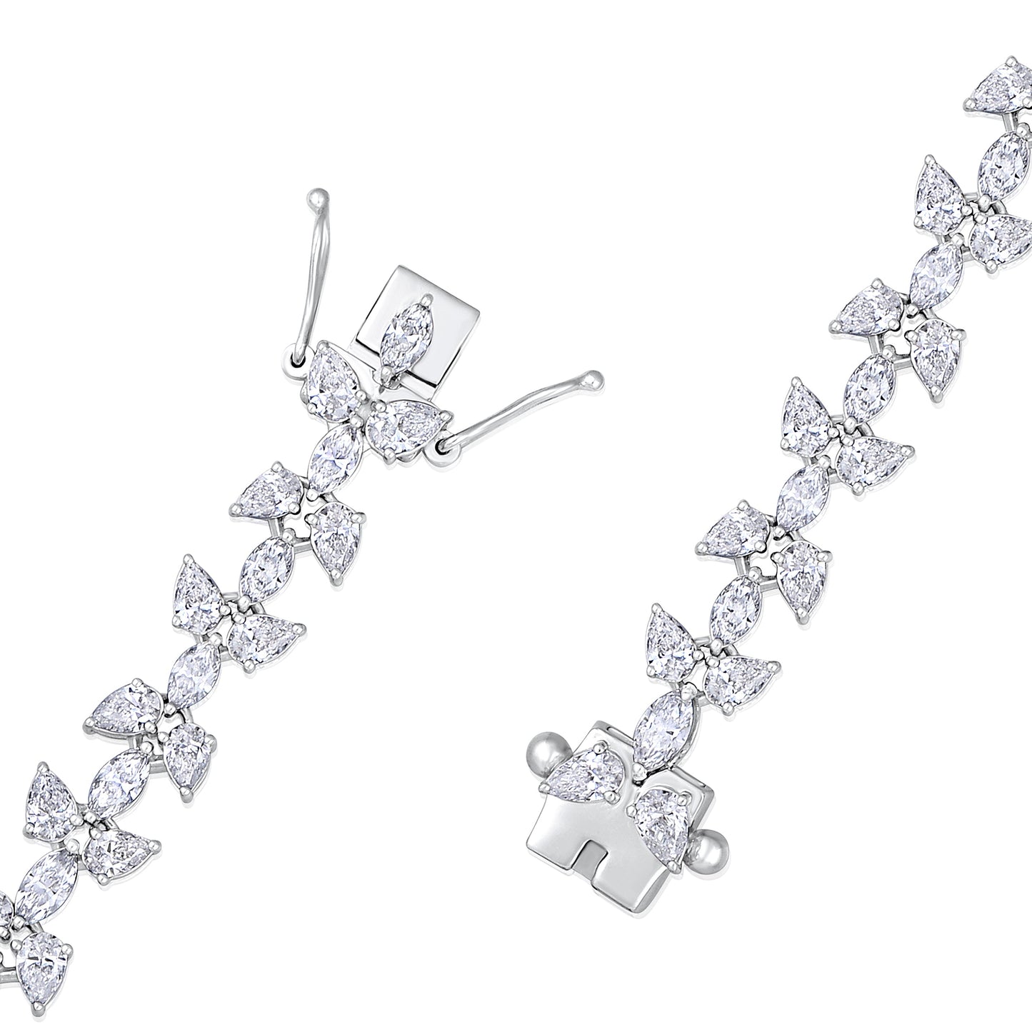 Solid Gold 7.3ct Natural Diamond Pear Marquise Leaf Tennis Bracelet