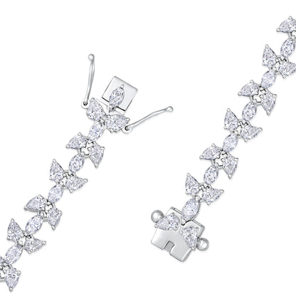 Solid Gold 7.3ct Natural Diamond Pear Marquise Leaf Tennis Bracelet