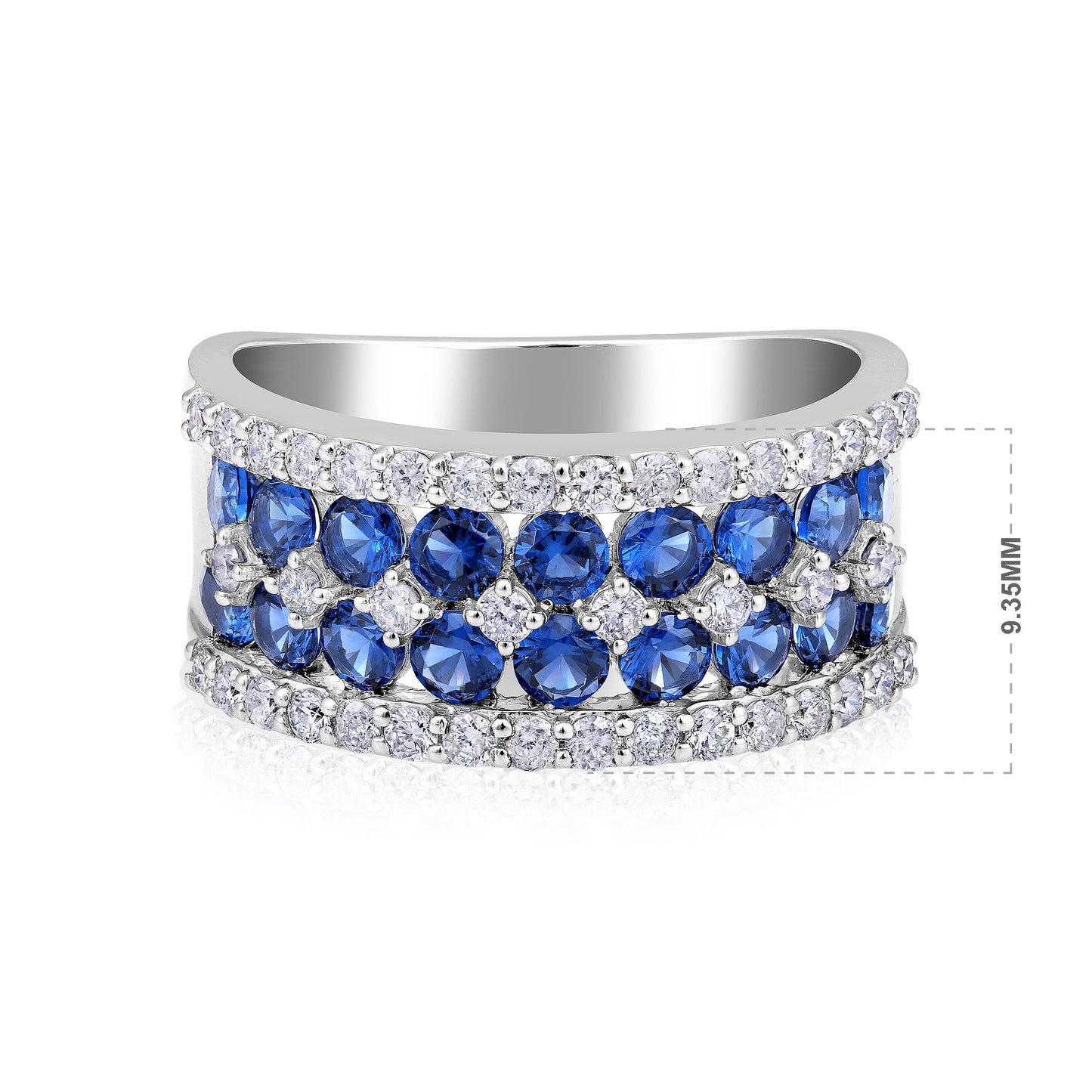 Solid Gold 2ct Natural Diamond w/ Sapphire Band Crown Ring