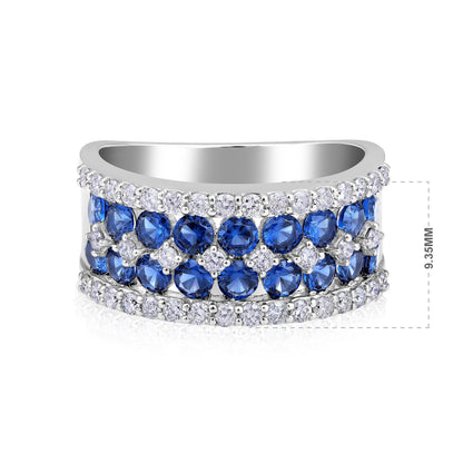 Solid Gold 2ct Natural Diamond w/ Sapphire Band Crown Ring