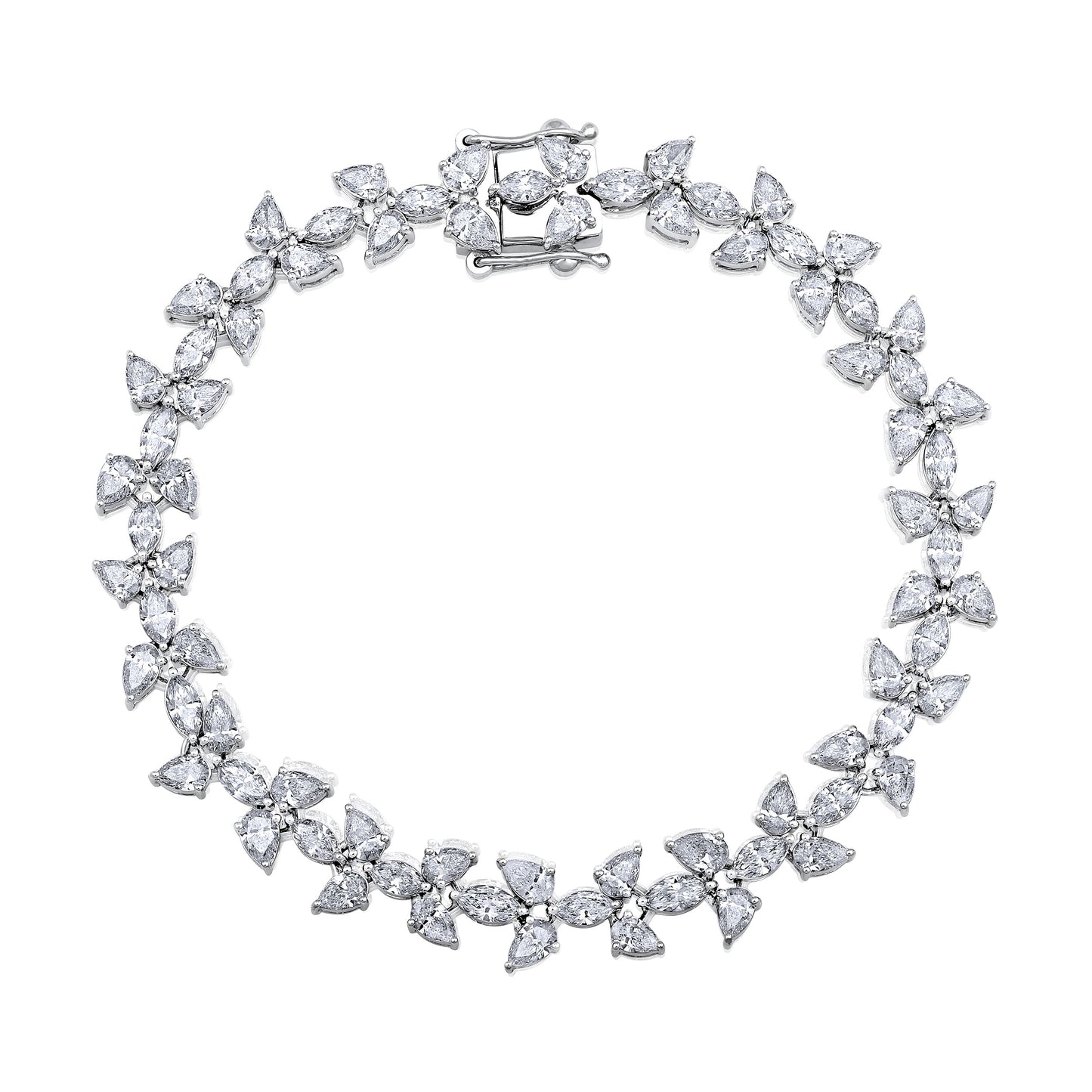 Solid Gold 7.3ct Natural Diamond Pear Marquise Leaf Tennis Bracelet