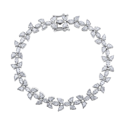 Solid Gold 7.3ct Natural Diamond Pear Marquise Leaf Tennis Bracelet