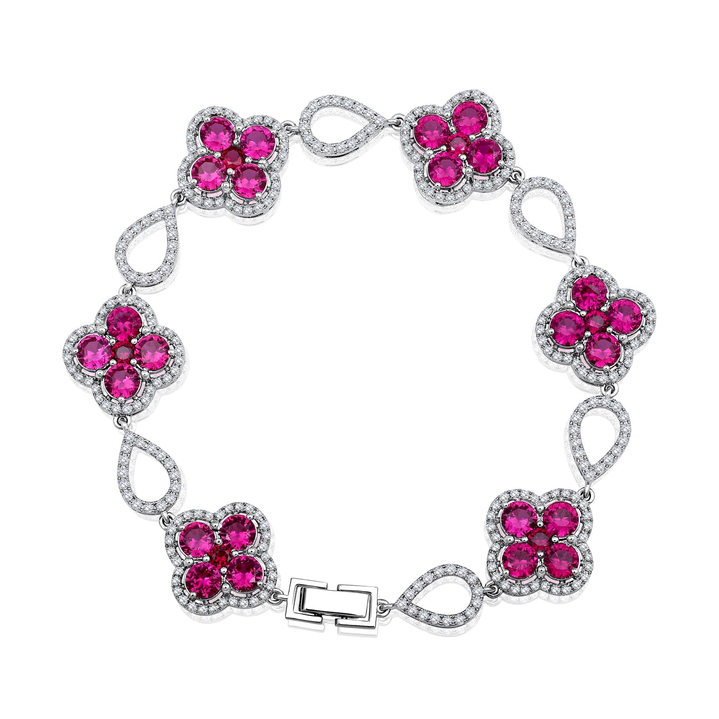 Solid Gold 3.9ct Natural Diamond w/ Ruby Clover Link Bracelet