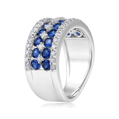 Solid Gold 2ct Natural Diamond w/ Sapphire Band Crown Ring