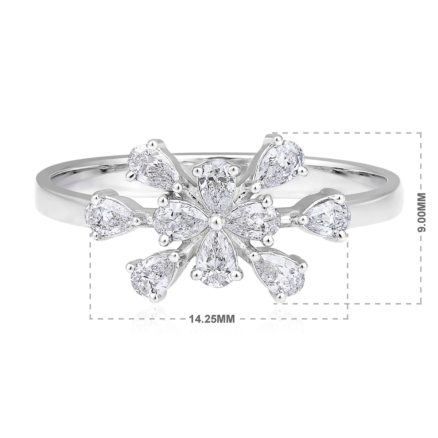 Solid Gold 0.5ct Natural Diamond Pear Snowflake Ring