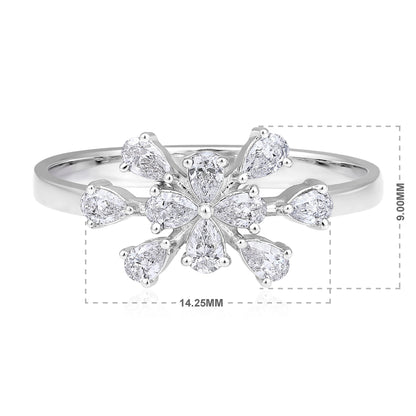 Solid Gold 0.5ct Natural Diamond Pear Snowflake Ring