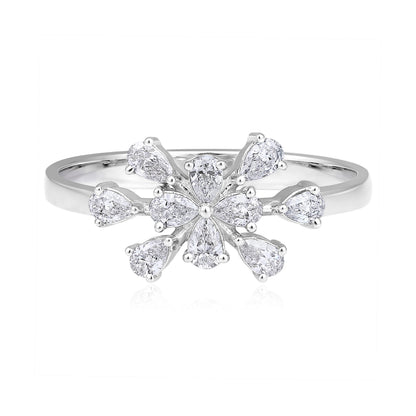 Solid Gold 0.5ct Natural Diamond Pear Snowflake Ring