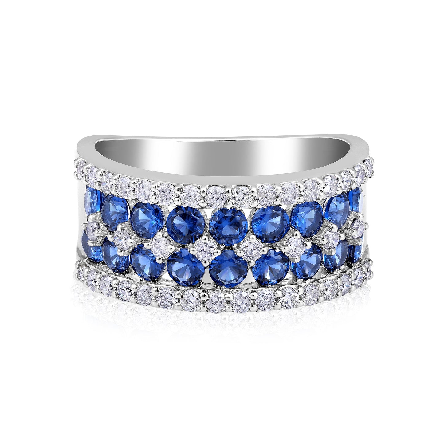 Solid Gold 2ct Natural Diamond w/ Sapphire Band Crown Ring