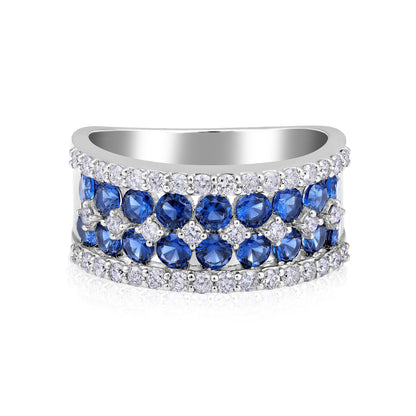 Solid Gold 2ct Natural Diamond w/ Sapphire Band Crown Ring