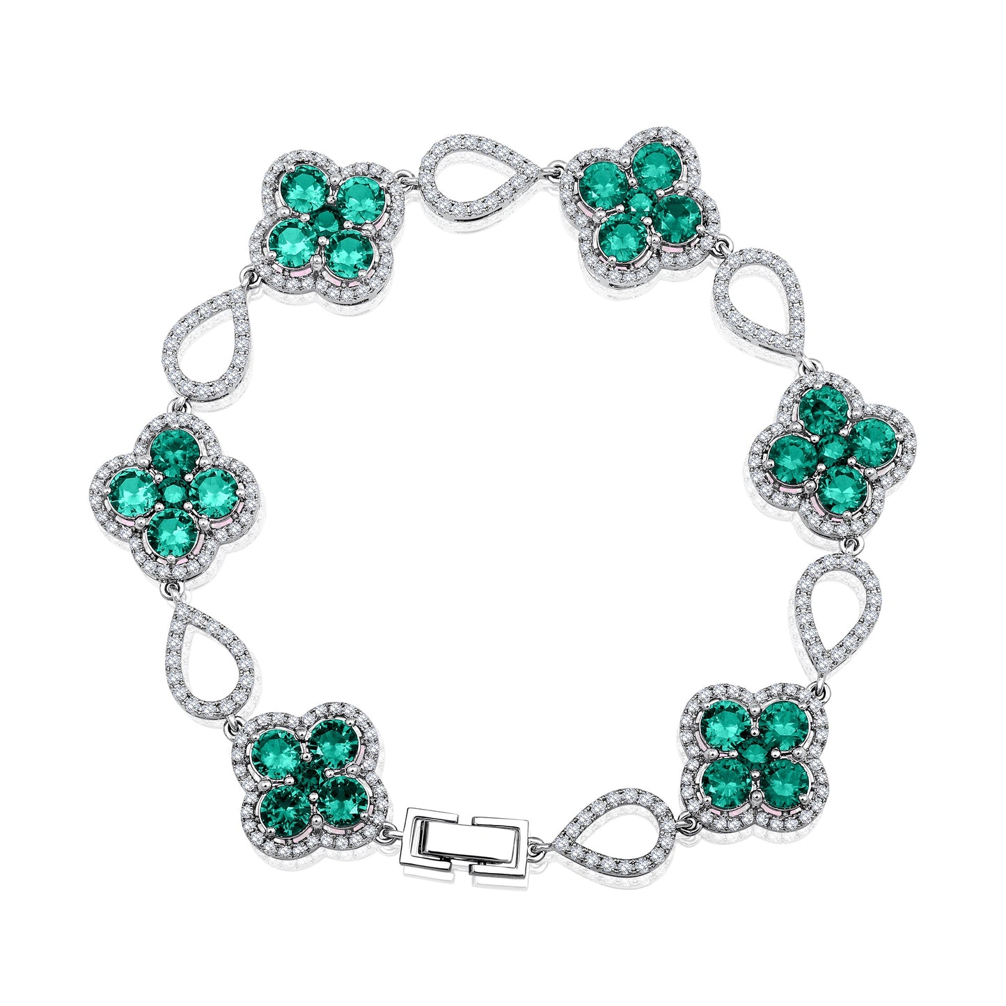 Solid Gold 8.1ct Natural Diamond w/ Emerald Clover Bracelet