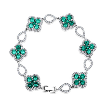 Solid Gold 8.1ct Natural Diamond w/ Emerald Clover Bracelet