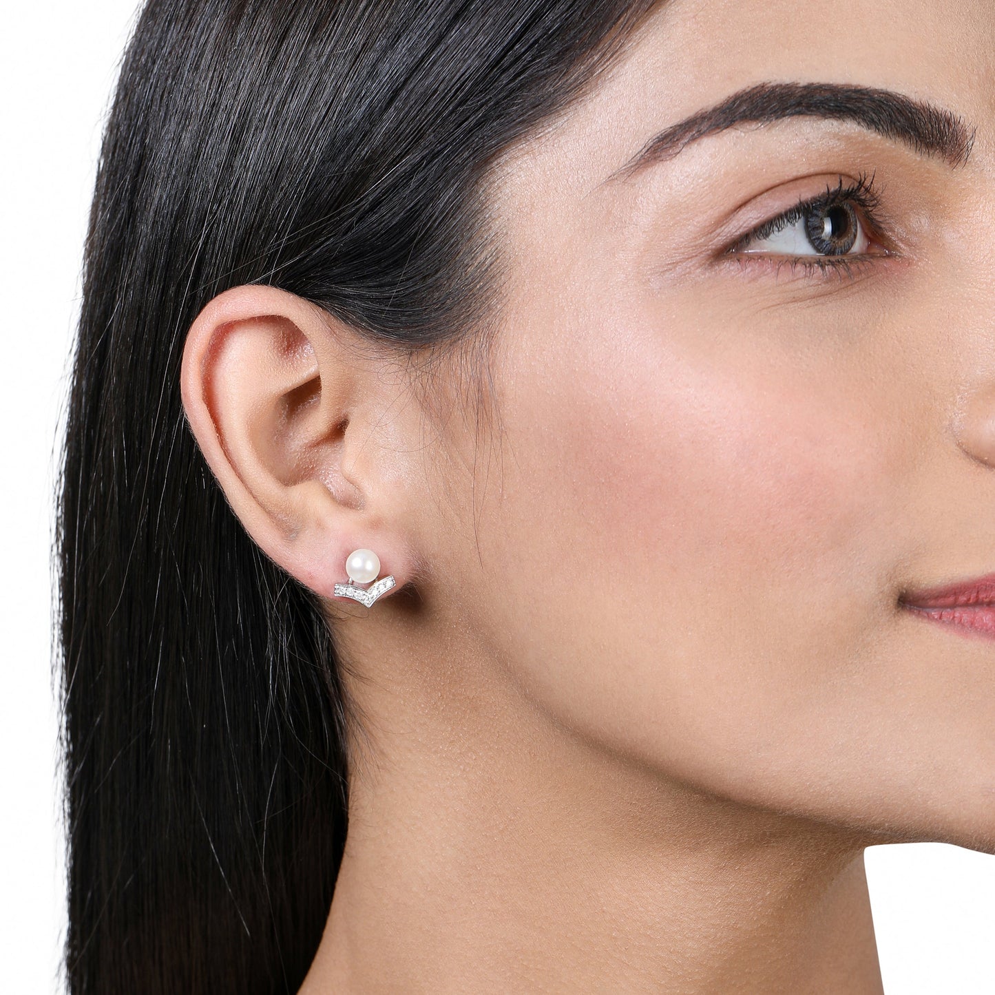 Solid Gold 3ct Natural Diamond w/ Cultured Pearls V Earrings