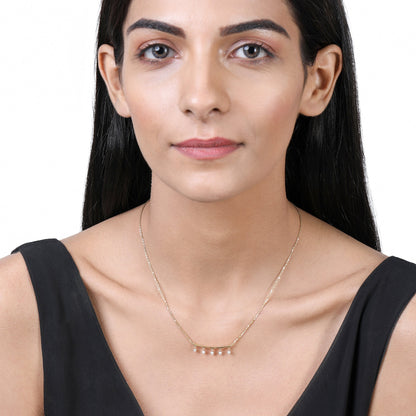 Solid Gold 0.13ct Natural Diamond Curved Bar Dangle Necklace