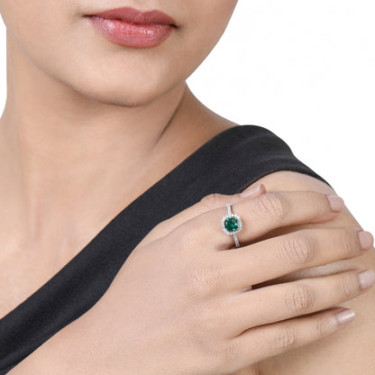 Solid Gold 1.5ct Natural Diamond w/ Emerald Cushion Ring