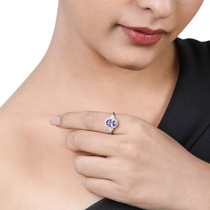 Solid Gold 2.2ct Natural Diamond w/ Amethyst Oval Ring