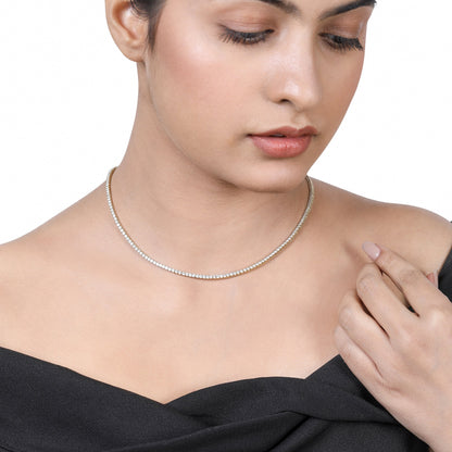 Solid Gold 5ct Natural Diamond 2.1mm 4 Prong Tennis Necklace