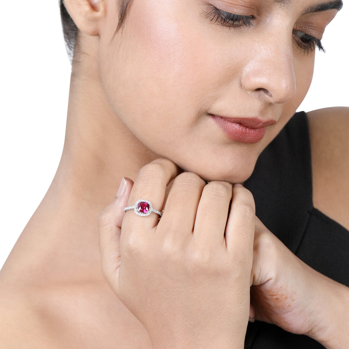 Solid Gold 1.45ct Natural Diamond w/ Ruby Cushion Ring