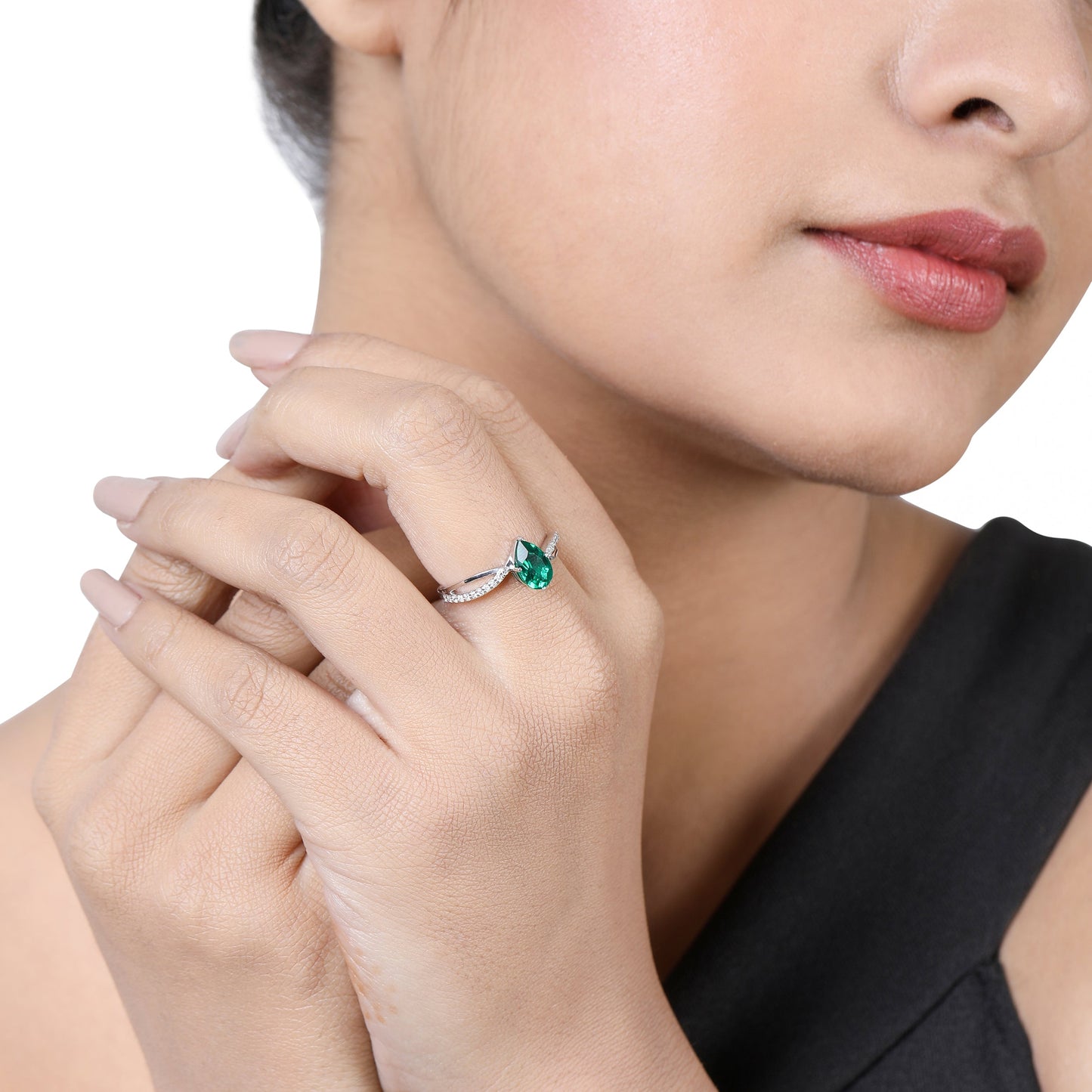 Solid Gold 1ct Natural Diamond w/ Emerald Pear Twist Ring
