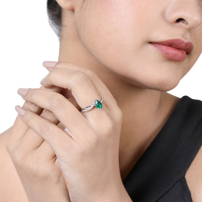 Solid Gold 1ct Natural Diamond w/ Emerald Pear Twist Ring