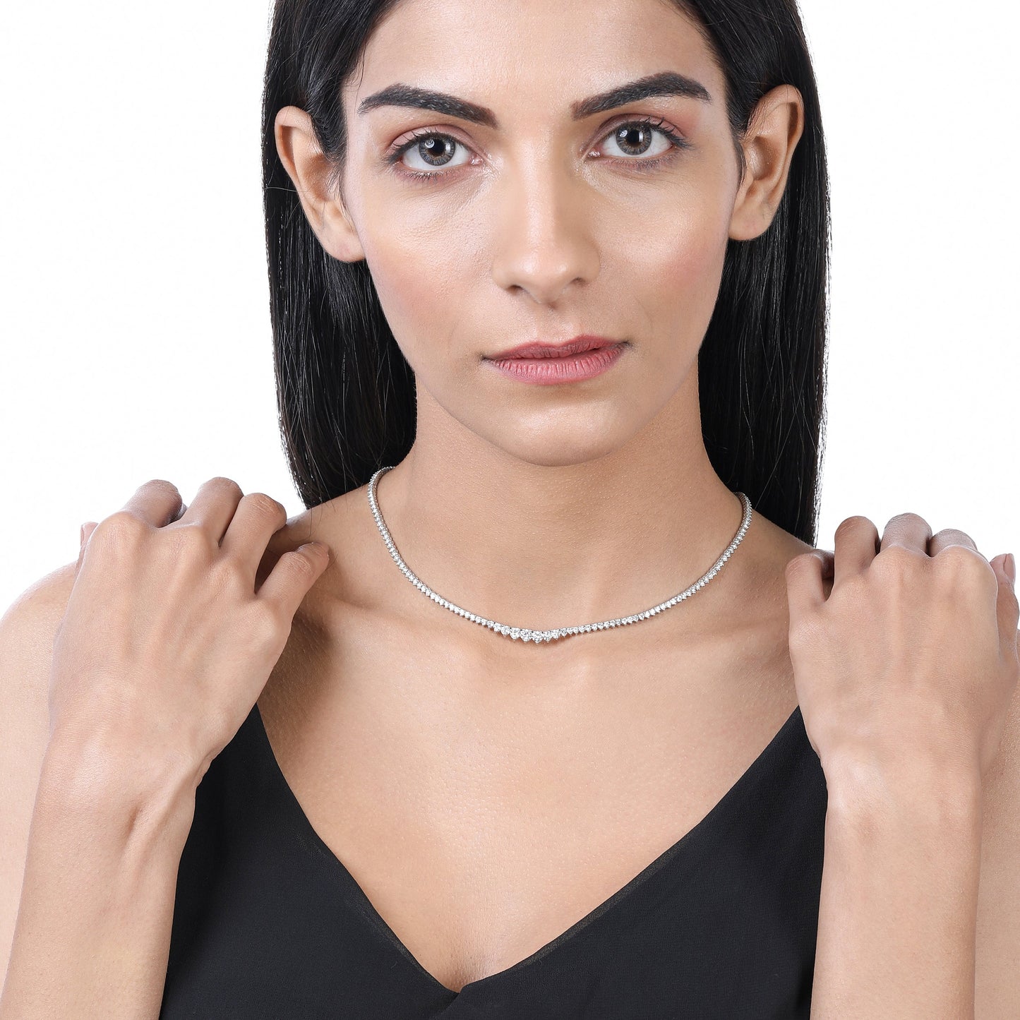 Solid Gold 6ct Natural Diamond Graduated 3 Prong Tennis Necklace
