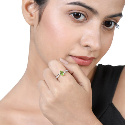 Solid Gold 1ct Natural Diamond w/ Peridot August Pear Ring