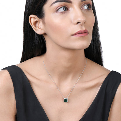 Solid Gold 3.64ct Natural Diamond w/ Emerald Necklace