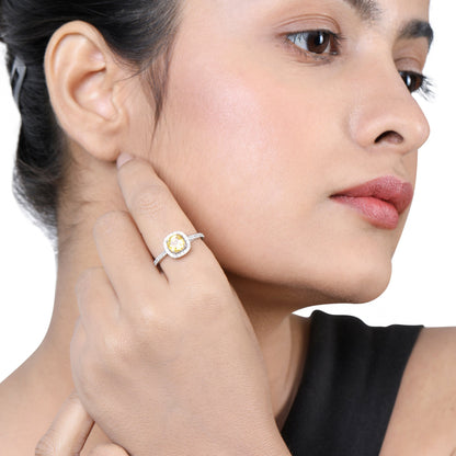 Solid Gold 1.3ct Natural Diamond w/ Citrine Cushion Ring